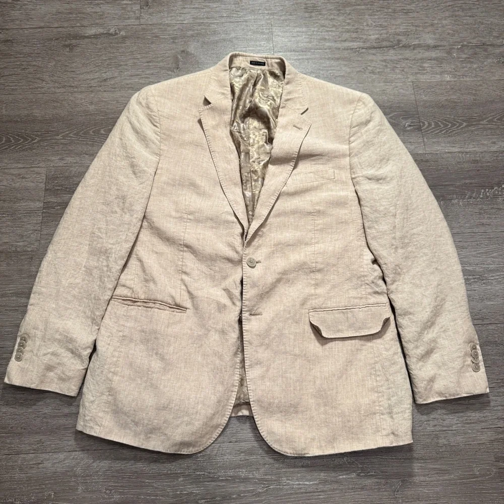 Joseph Abboud Blazer Mens 44R Beige 100% Linen Vacation Heritage Costal Jacket